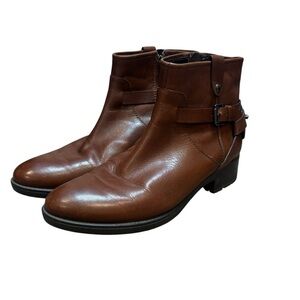 Geox Women's Brown Leather Ankle Boots with Side Zipper and Low Heel Size 40